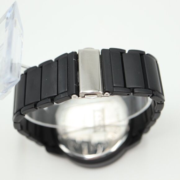 MN Black Mens Watch Faux Chrono 50mm Stainless Steel Bracelet with New Battery - Picture 14 of 16